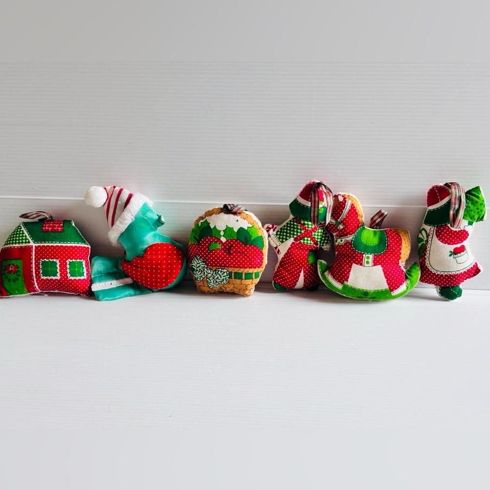 Vintage Fabric Christmas Ornaments Set of 6